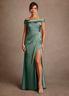 Azazie Bedford Mother of the Bride Dresses Eucalyptus Sheath Pleated Stretch Satin Dress image1