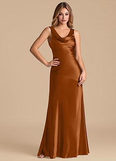 Azazie Rylina Brudtärnklänningar Klä av Sjöjungfru i Metallisk satin Koppar image3