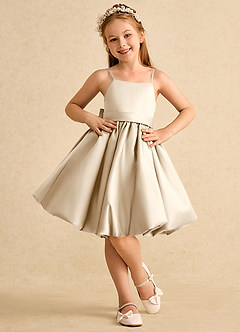 Azazie Davine vestidos de niña de las flores Vestido de Champán de Satin Mate de Corte En A con Tirante Espagueti image3