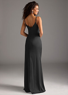 Azazie Deandra Bridesmaid Dresses Black Mermaid Pleated Stretch Satin Dress image2
