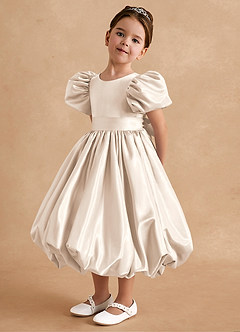 Azazie Jellybean Flower Girl Dresses White Alabaster Ball-Gown Ruched Matte Satin Dress image4