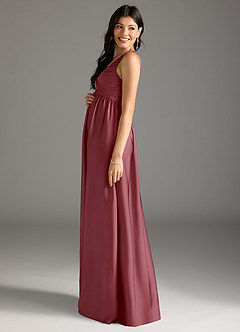 Azazie Yetta Maternity Bridesmaid Dresses A-Line Pleated Stretch Satin Floor-Length Dress image4