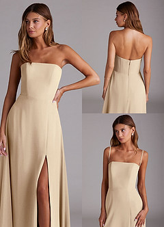 Azazie Wren Bridesmaid Dresses Champagne A-Line Side Slit Chiffon Convertible Dress image9