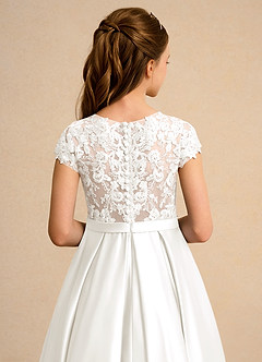 Azazie Bunny Girl Jurken voor bloemenmeisjes Baljurk Jurk van Kant Ivoor image7