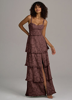 Azazie Romie Bridesmaid Dresses Espresso A-Line Corset Floral Burnout Dress image3