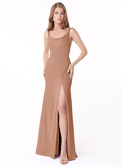 Azazie Salma Final Sale Champagne Rose Sheath Side Slit Chiffon Dress image1