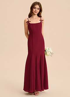 Azazie Evey Junior Vestido de Borgoña de Gasa de Corte Sirena con Plisado image1