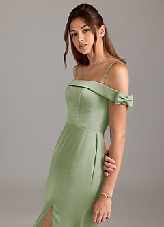 Azazie Zayla Vestidos de damas de honor Vestido de Salvia Polvorienta de Satén Elástico de Corte en A Convertible con Vestidos sin tirantes image2