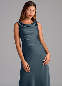 Azazie Nerine Brudtärnklänningar Klä av A-Linje i Stretch Satin Plisserad Skymning image6