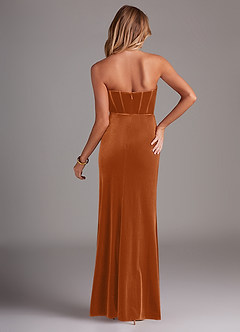 Azazie Larisa Vestidos de damas de honor Vestido de Naranja Quemada de terciopelo de Corte Recto Convertible con Sin tirantes image2