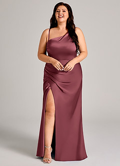 Azazie Madelyn Jurken voor bruidsmeisjes Converteerbaar Jurk van Stretch Satijn met Zeemeermin One-Shoulder Merlot image15