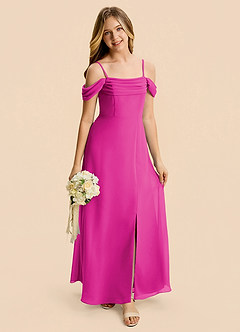 Azazie Lilly Junior Fuchsia A-Line Pleated Chiffon Dress image7