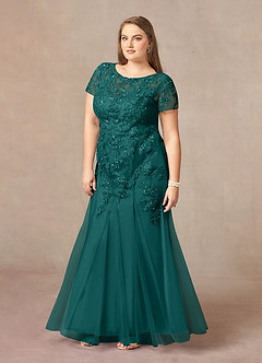 Azazie Laurie Abiti per la Madre della Sposa Abito Sirena in Tulle con Scollo a U e Paillettes Verde Pavone image9