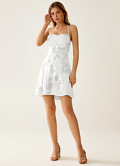 Lysandra Wit Stretch mini-jurk met 3D-bloemen en korset image5