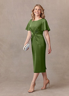 Azazie Everlyn Mère de la mariée Robes Robe Fourreau en Satin extensible Plissée Genévrier image2