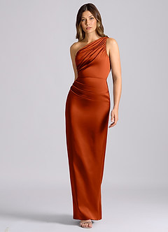 Azazie Akilah Bridesmaid Dresses Paprika Mermaid One Shoulder Stretch Satin Dress image4