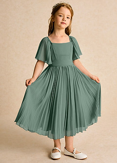 Azazie Gisele Abiti da Ragazza di Fiori Abito A-Line in Chiffon Plissettato Eucalipto image5