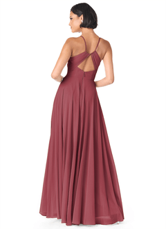 Azazie Avelina Bridesmaid Dresses Merlot A-Line V-Neck Pleated Chiffon Dress image2