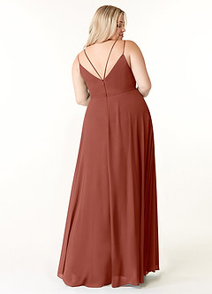 Azazie Janine Brautjungfernkleider A-Linie V-Hals Chiffon Kleid Rotbraun image7