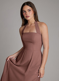 Azazie Irina Abiti da Damigella Abito A-Line in Chiffon Plissettato Espresso image4