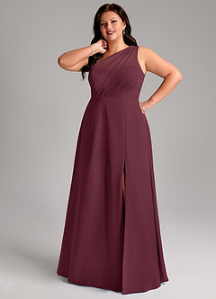 Azazie Phaedra Bridesmaid Dresses Cabernet A-Line One Shoulder Chiffon Dress image13