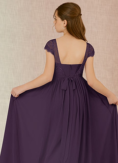 Azazie Silvermist Junior Plum A-Line Pleated Chiffon Dress image7