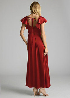 Azazie Bondi Bridesmaid Dresses Pomegranate A-Line Ruched Stretch Satin Dress image3