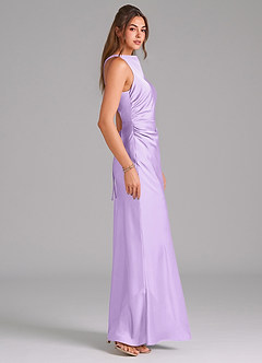 Azazie Evadne Bridesmaid Dresses Lilac A-Line Pleated Stretch Satin Dress image4
