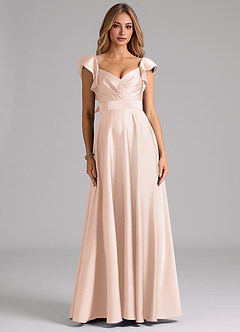 Azazie Leilani Bridesmaid Dresses Blushing Pink A-Line Ruched Stretch Satin Dress image3