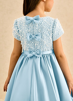 Azazie Cashew Flower Girl Dresses Sky Blue Ball-Gown with Sleeves Matte Satin Dress image7
