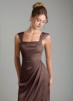 Azazie Filippa Bridesmaid Dresses Ganache A-Line Pleated Stretch Satin Dress image3