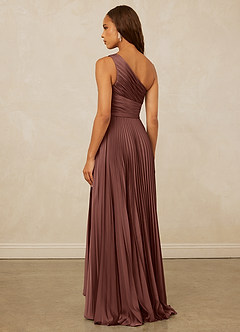 Christian Siriano Bridal for Azazie 1008 Bridesmaid Dresses Espresso A-Line One Shoulder Stretch Satin Dress image2