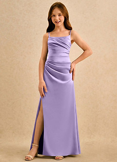 Azazie Cannoli Girls Formal Blumenmädchenkleider A-Linie Plissee Matte Satin Kleid Flieder image3