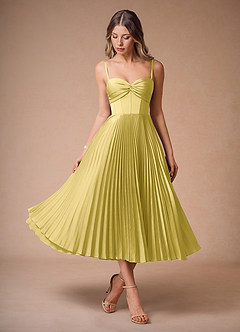 Léna Pastel Yellow Pleated Midi Dress image3