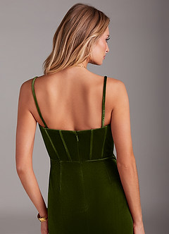 Azazie Larisa Bridesmaid Dresses Olive Sheath Strapless Velvet Convertible Dress image8