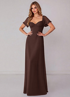 Azazie Fatima Bridesmaid Dresses Ganache A-Line with Pockets Chiffon Dress image2