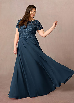 Azazie Adina At-home Try On Dresses Dark Navy A-Line Boatneck Sequins Chiffon Dress image8