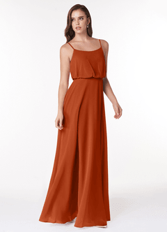 Azazie Lupe Bridesmaid Dresses Burnt Orange A-Line Scoop Blouson Chiffon Dress image4