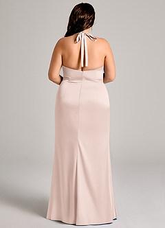 Azazie Valerie Vestidos de damas de honor Vestido de Rosa Rubor de Satén Elástico de Corte Sirena con Plisado image6