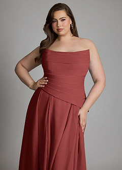 Azazie Gabriela Bridesmaid Dresses Terracotta A-Line Corset Chiffon Dress image24