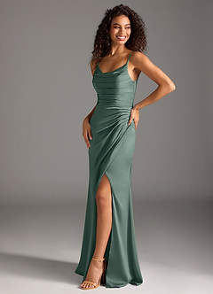 Azazie Deandra Robes de demoiselle d'honneur Robe Sirène en Satin extensible Plissée Mousse De Mer image1
