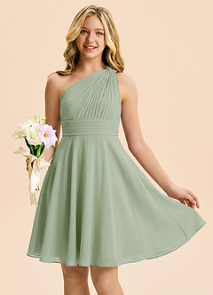 Azazie Charlize Junior Vestido Salvia Polvorienta de Gasa de Corte en A con Plisado image1
