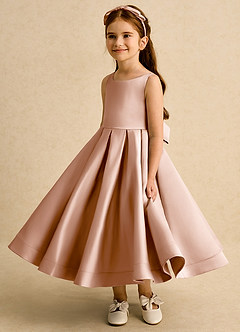 Azazie Babs Flower Girl Dresses Champagne Rose Ball-Gown Pleated Matte Satin Dress image5