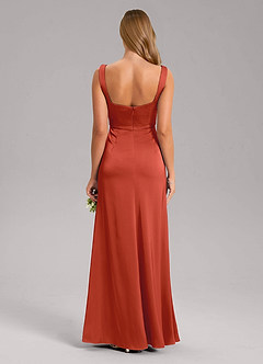 Azazie Frostine Bridesmaid Dresses Rust A-Line Bow Stretch Satin Dress image2