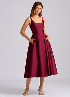 Azazie Amalie Bridesmaid Dresses Burgundy A-Line Pleated Stretch Satin Dress image3