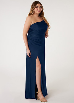 Azazie Eren Bridesmaid Dresses Dark Navy Mermaid One Shoulder Stretch Satin Dress image8
