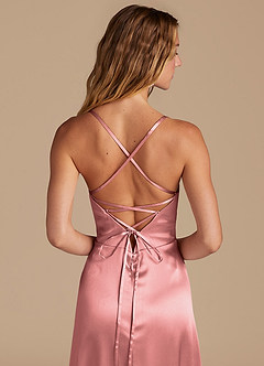 Azazie Mei Brautjungfernkleider A-Linie Metallischer Satin Kleid Rosettenrosa image2