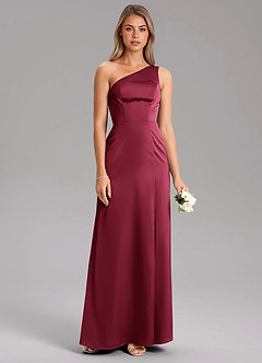 Azazie Phaedra Robes de demoiselle d'honneur Robe Trapèze en Satin extensible Asymétrique Bourgogne image7
