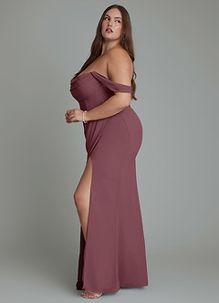 Azazie Johana 신부 들러리 드레스 인어 오프 숄더 쉬폰 바닥 길이 드레스 image13