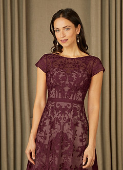 Azazie Sanna Kleider für die Brautmutter A-Linie Schaufel Spitze Tüll Kleid Dunkelweinrot Champagner image5